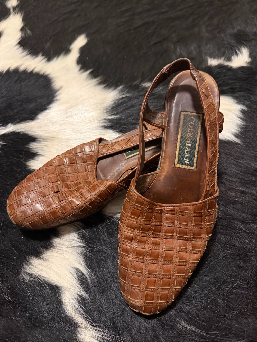 Vintage Cole Haan Women’s Brown Woven Leather Slingback Shoes